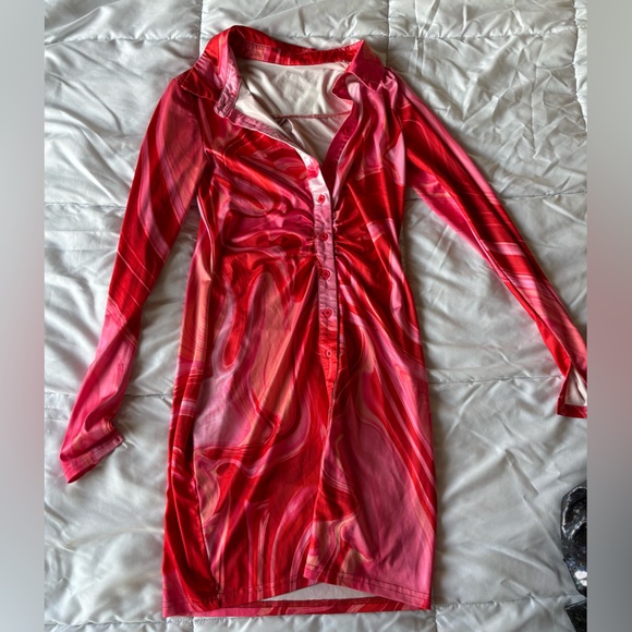 Disco Print Mini Button Up Dress - Small - Picture 1 of 2